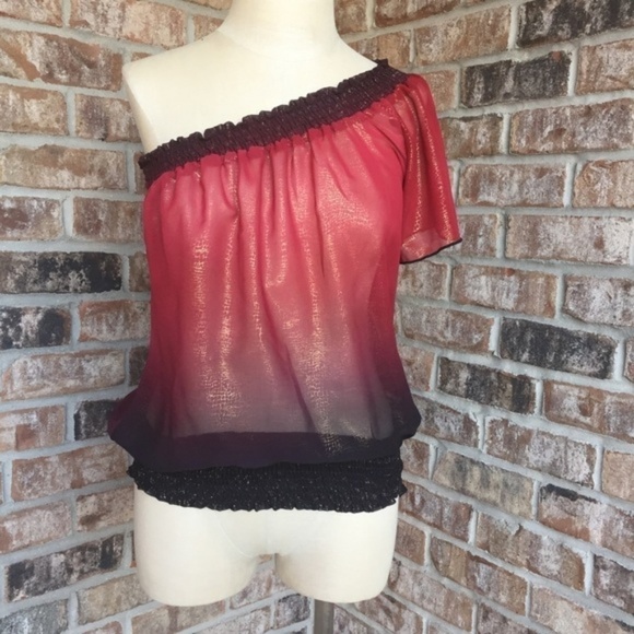 J.e.w.e.l.s One Shoulder Metallic Sheer Top S - Picture 1 of 6